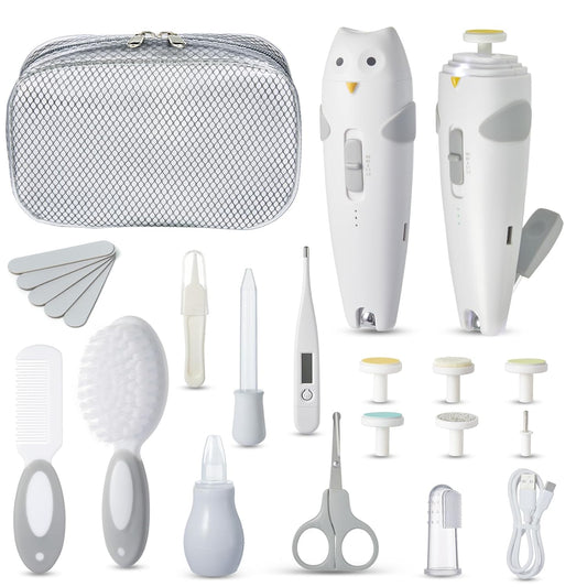 Lictin Baby Nagelfeile Elektrisch, Elektrische Nagelfeile Mit 6 Schleifkopf, 26 in 1 Baby Nagelset Mit LED Licht, Nagelpflegeset Elektrisch Für Babys, Kleinkind, Erwachsene, USB Laden, Grau