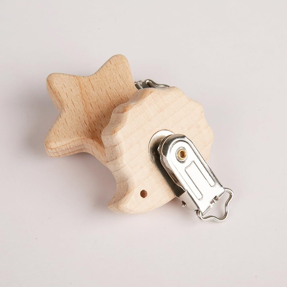 6 Stück Schnullerclip Holz Set