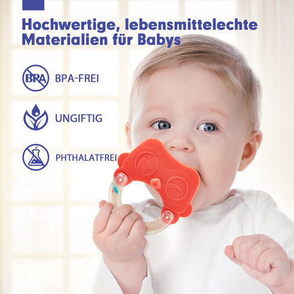 Hahaland Rassel Beißring Baby Set, Silikon Baby Spielzeug Ab 3 6 9 Monate, 10 PCS Shaker Helfen Baby Beim Zahnen Und Greifen, Bpa-Frei Beissring Sensorik Spielzeug Für Neugeborene Kleinkinder Geschenk