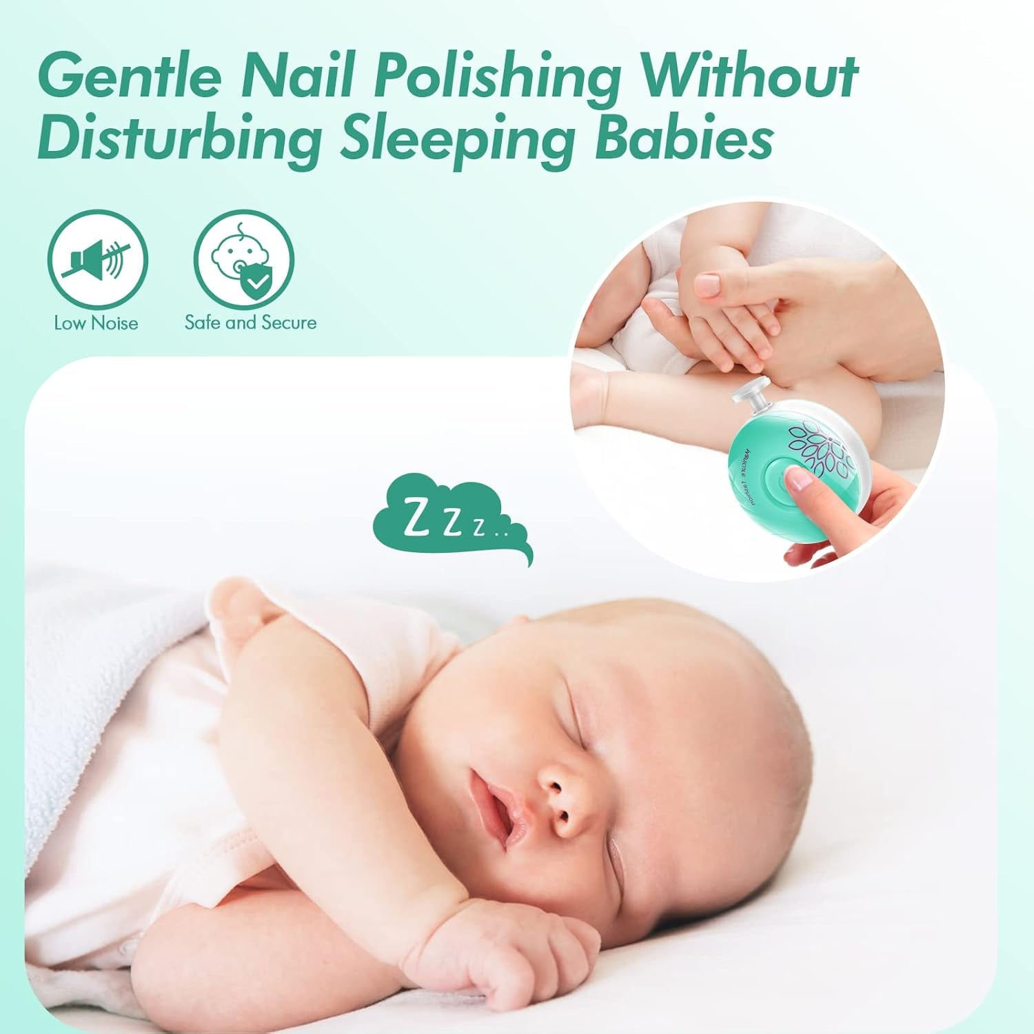 Brencco Elektrische Nagelfeile Für Kinder Mit Sechs Austauschbaren Schärfköpfe, Geräuscharmer Baby Nagelschleifer