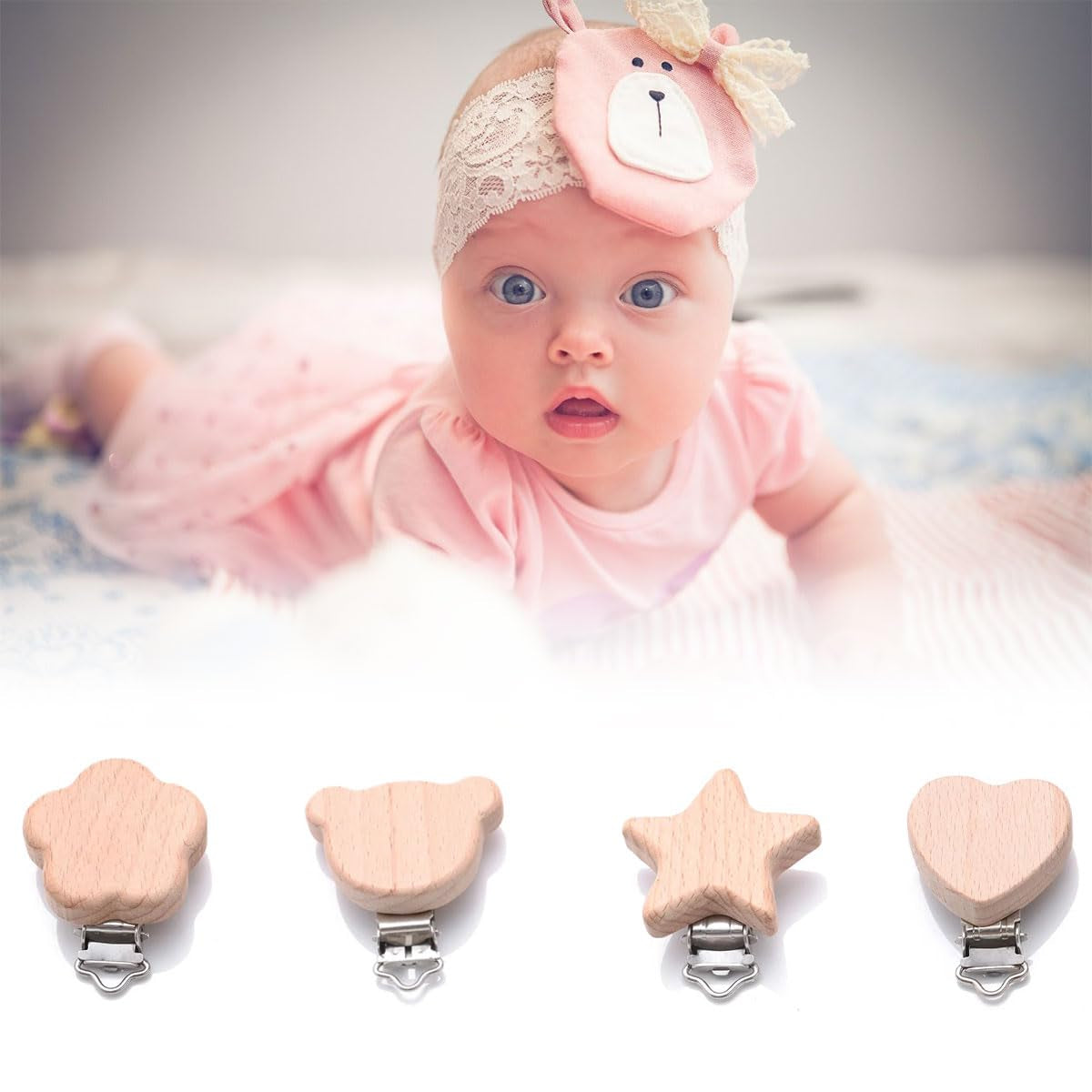 Holz Schnullerclip, 4 Stück