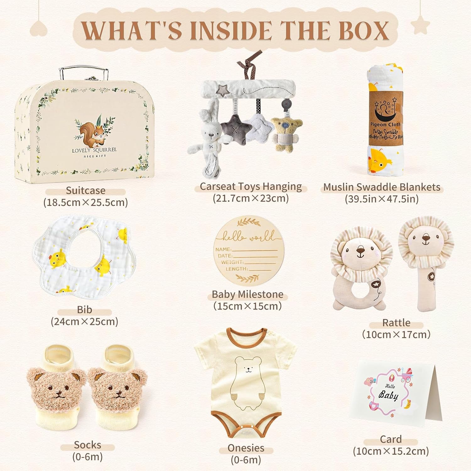 Baby Geschenk Jungen, Neugeborenen Geschenk Babygeschenke Zur Geburt Junge Mädchen Mit Baby Strampler Badetücher Lätzchen Socken Rassel Erinnerungsbox Grußkarten Baby Shower Party