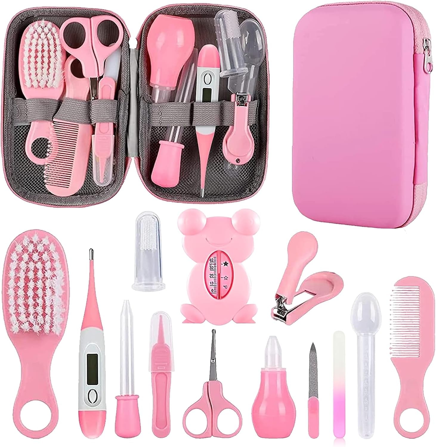 Baby-Pflegeset, Sicherheitspflege-Set Für Kleinkinder Mit Haarbürste, Kamm, Nagelknipser, Nasensauger, Baby-Essentials-Set Für Neugeborene, Mädchen, Jungen (Rosa Baby-Pflegeset)