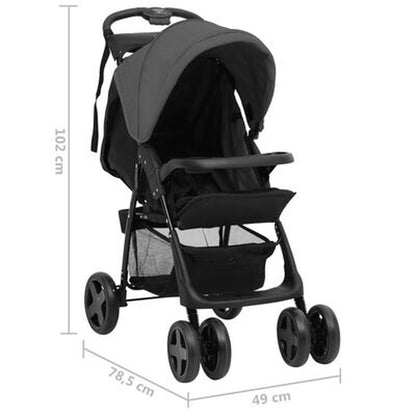 2-In-1 Kinderwagen Dunkelgrau Und Schwarz Stahl
