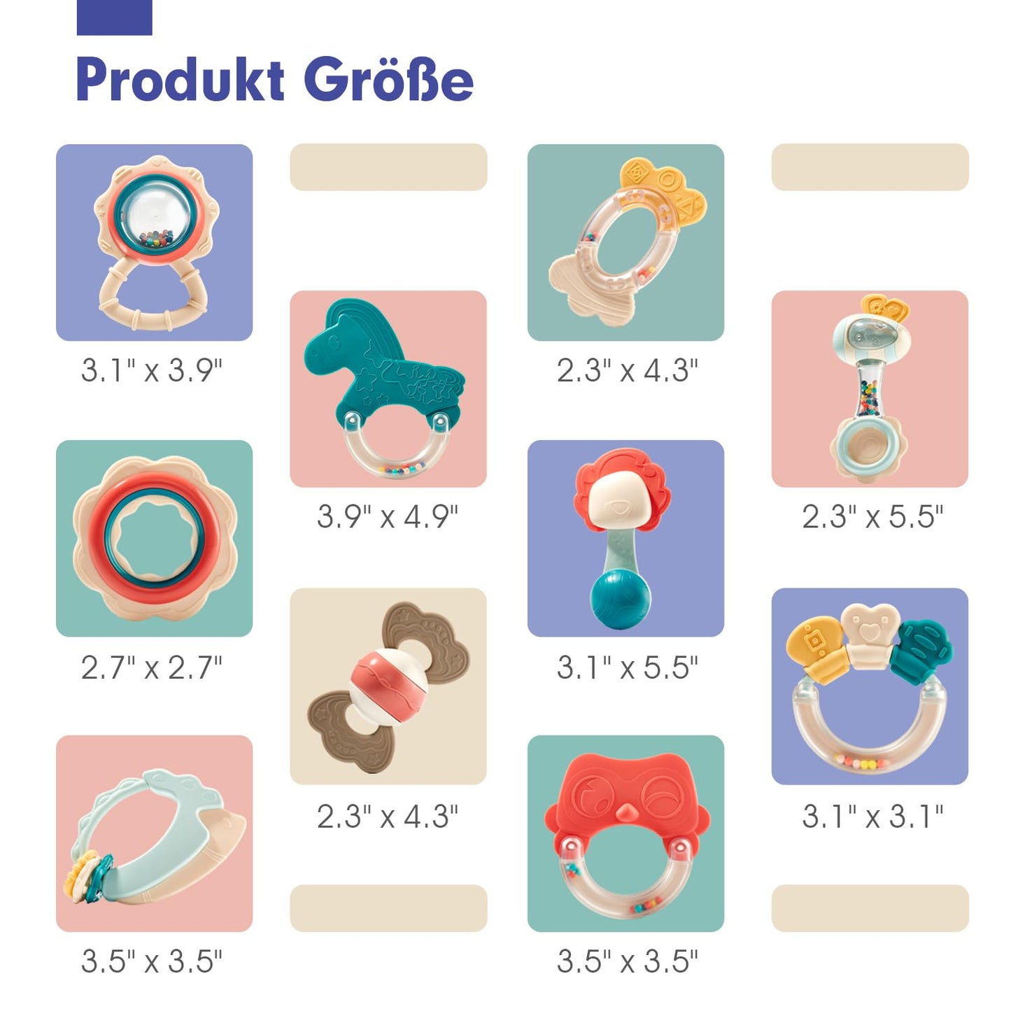 Hahaland Rassel Beißring Baby Set, Silikon Baby Spielzeug Ab 3 6 9 Monate, 10 PCS Shaker Helfen Baby Beim Zahnen Und Greifen, Bpa-Frei Beissring Sensorik Spielzeug Für Neugeborene Kleinkinder Geschenk