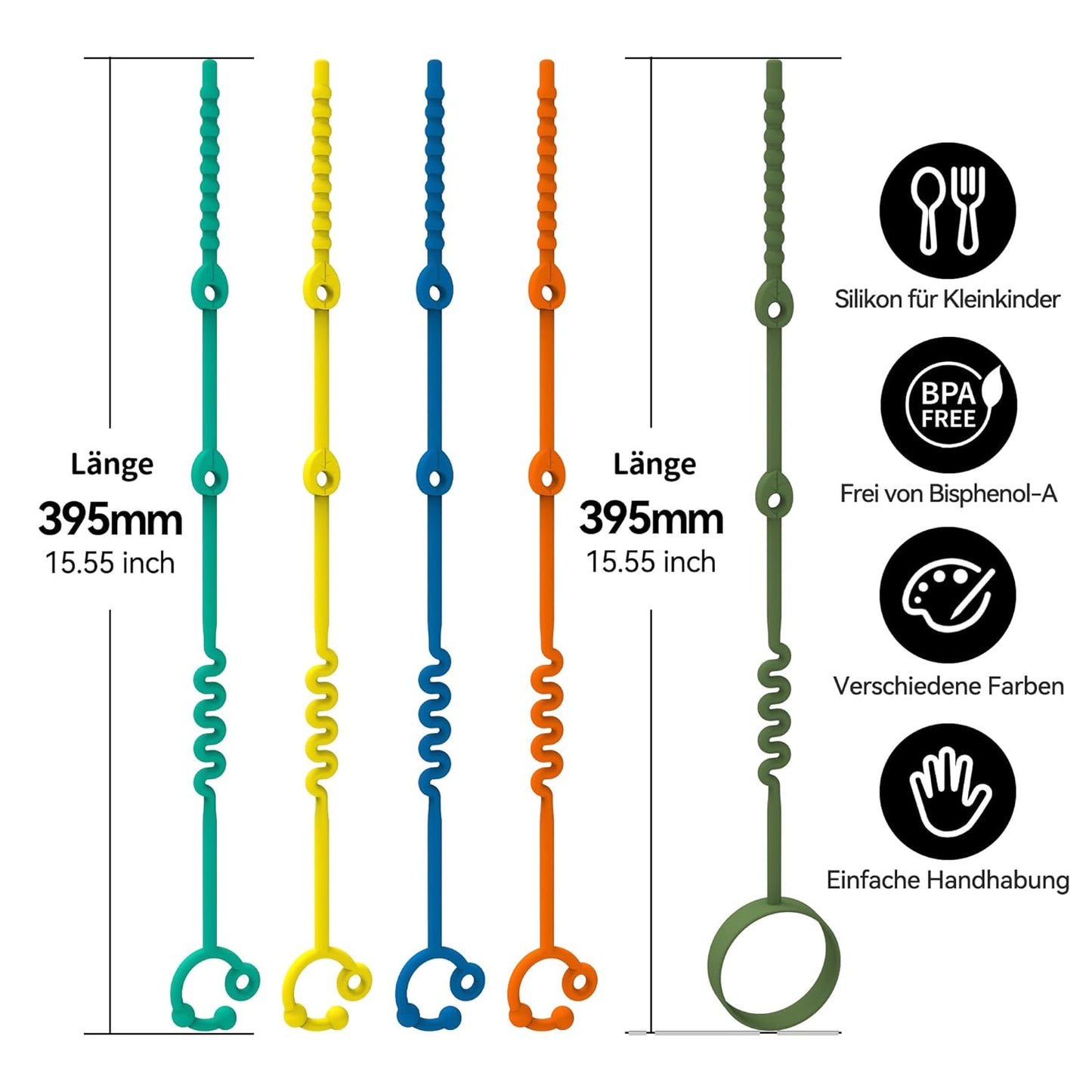 Schnullerkette Silikon – 5 Packungen Verstellbare Silikon-Kinderwagenkette Und Cup Catcher FÜR Kinderwagen, Hochstühle, Kinderbetten, Autositze (Mehrfarbig)