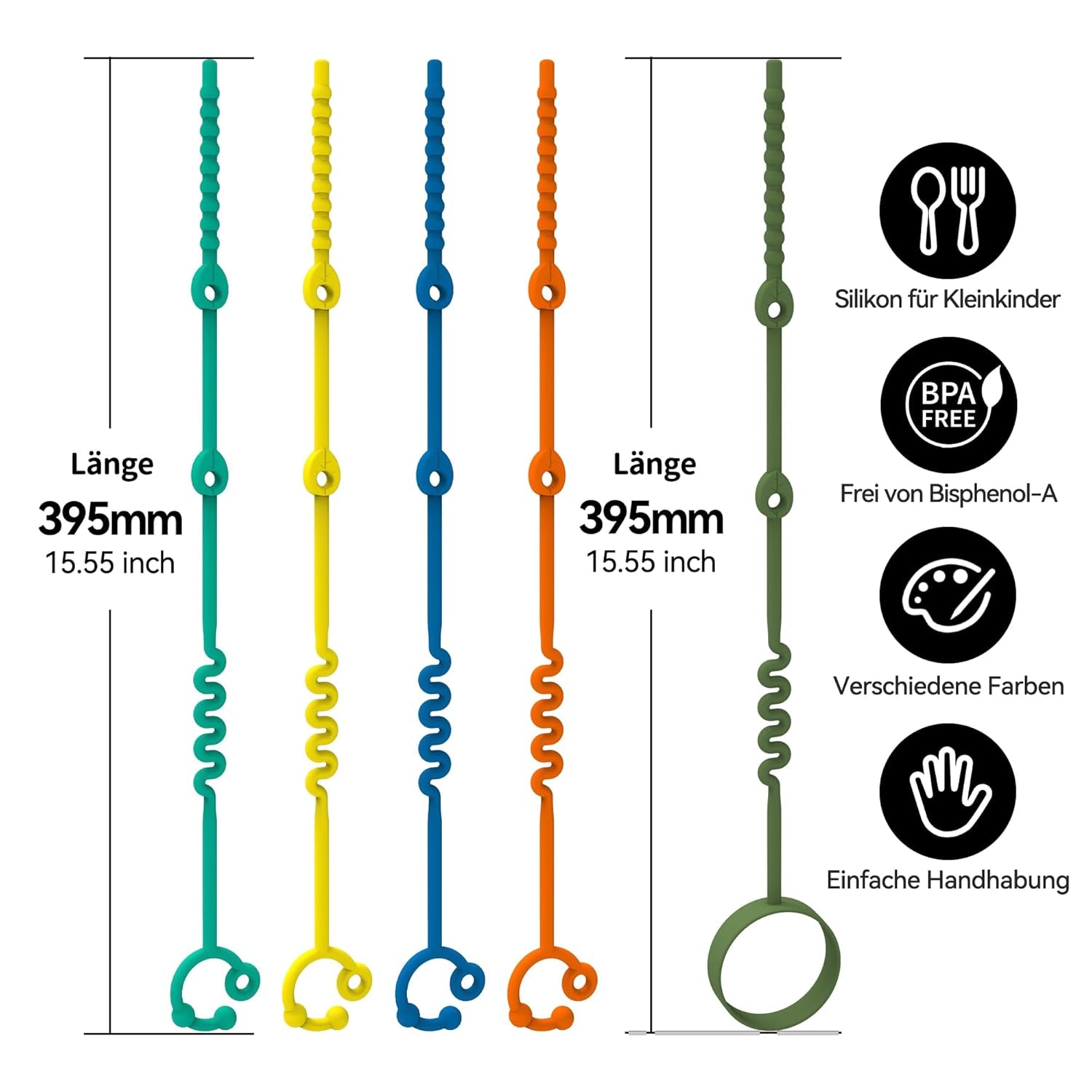 Schnullerkette Silikon – 5 Packungen Verstellbare Silikon-Kinderwagenkette Und Cup Catcher FÜR Kinderwagen, Hochstühle, Kinderbetten, Autositze (Mehrfarbig)