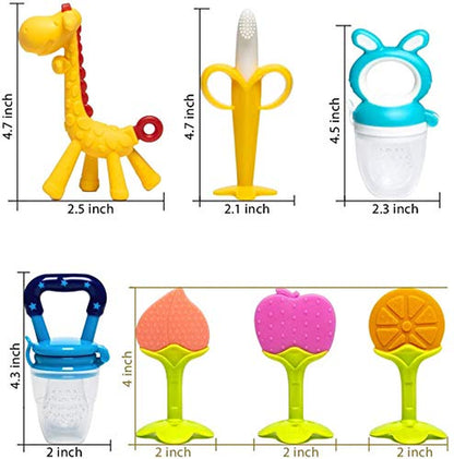 Beißring Für Babys 6 Stück Beißring Spielzeug Bpa-Frei Fruchtsauger Baby 2 Silikon Sauger in 3 Größen Weich Sicher Silikon
