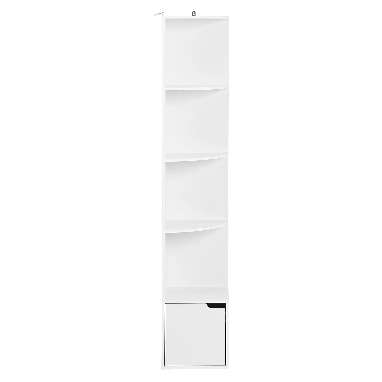 WOLTU 5 Tier Bookcase Standing Corner Shelf Storage White Bookshelf 1 Cupboard with Door for Study Bedroom Living Room Office