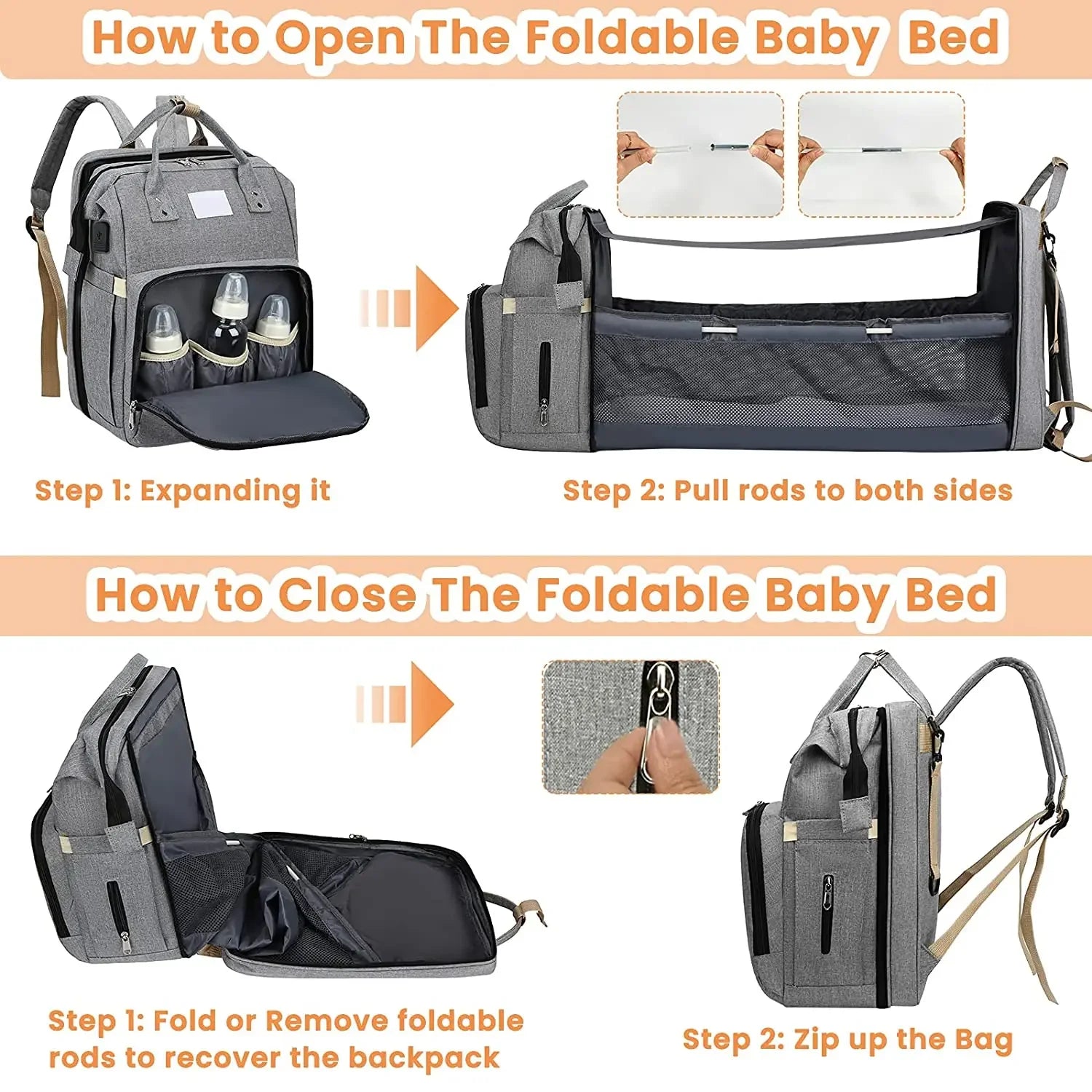 Mommy Diaper Bags Baby Bed Mother Large Capacity Nappy Milk Bottle Backpacks with Changing Mat Convenient Baby Nursing Bags