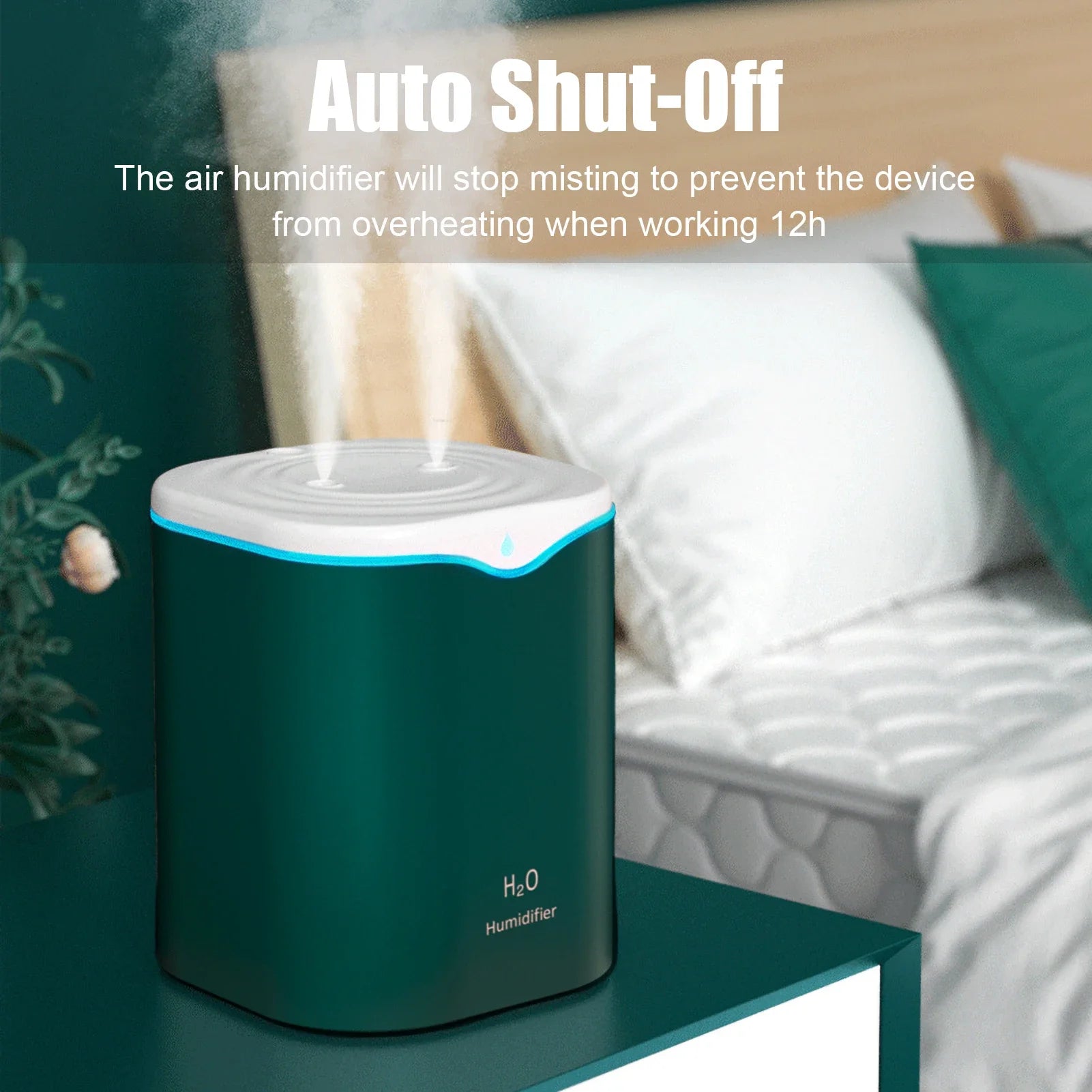 2L Double Spray Humidifiers with LED light Cool Mist Auto Shut-Off Humidifier Portable Desk Humidifiers for Bedroom Home Room