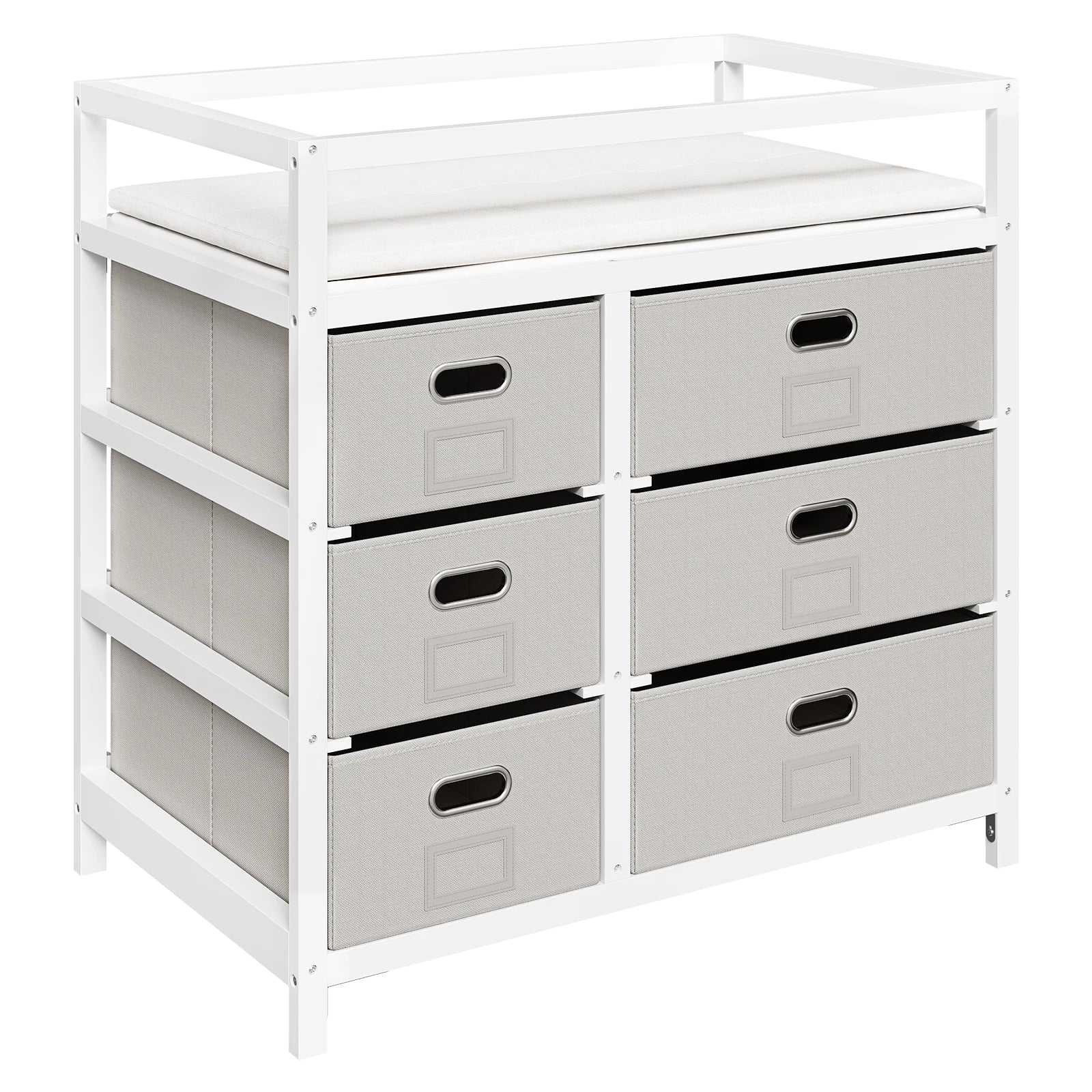 WOLTU Changing Table for Dresser Cabinet Baby Changing Dresser with 6 Fabric Drawers 86.5x84x52cm Changing Mat Tray Mattress