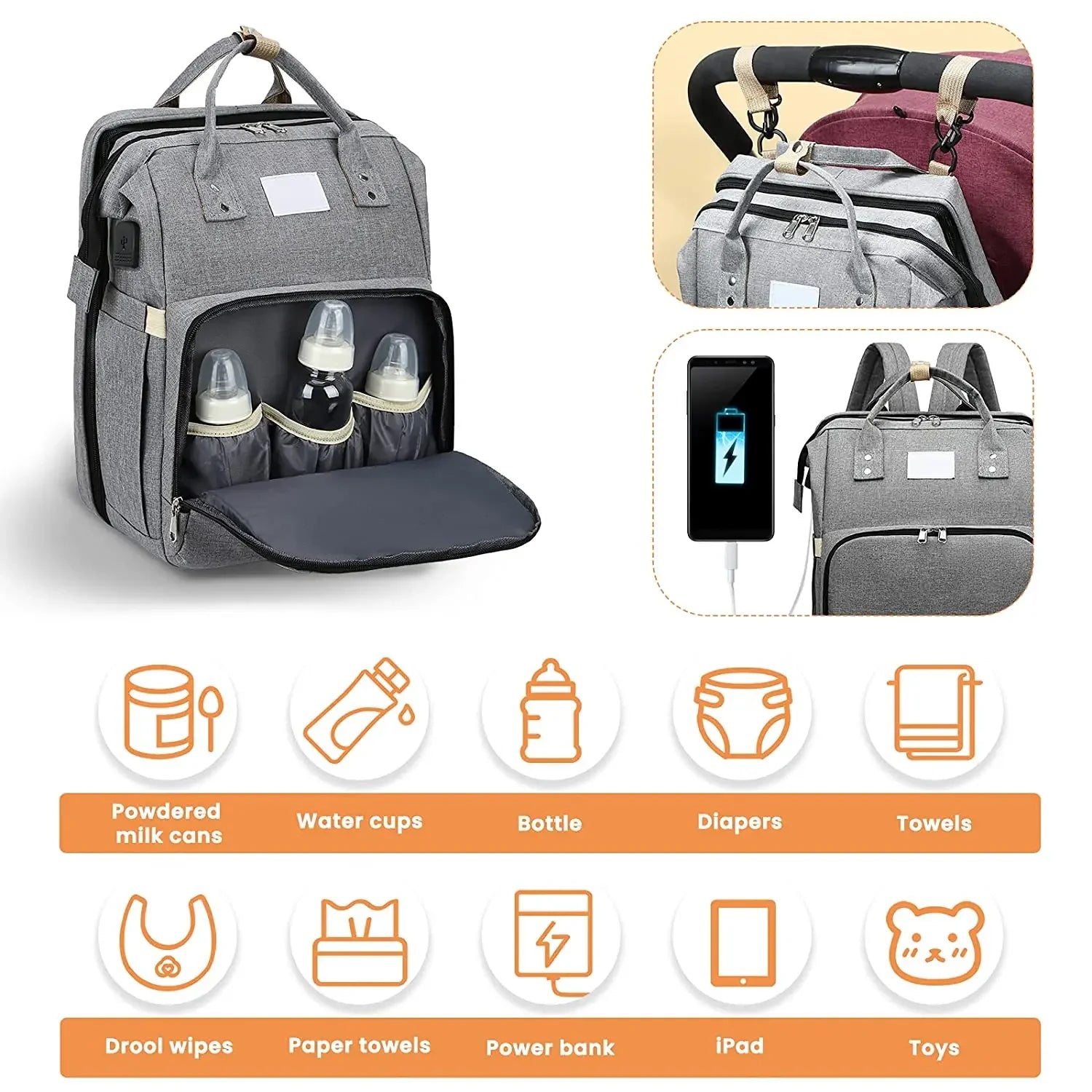 Mommy Diaper Bags Baby Bed Mother Large Capacity Nappy Milk Bottle Backpacks with Changing Mat Convenient Baby Nursing Bags