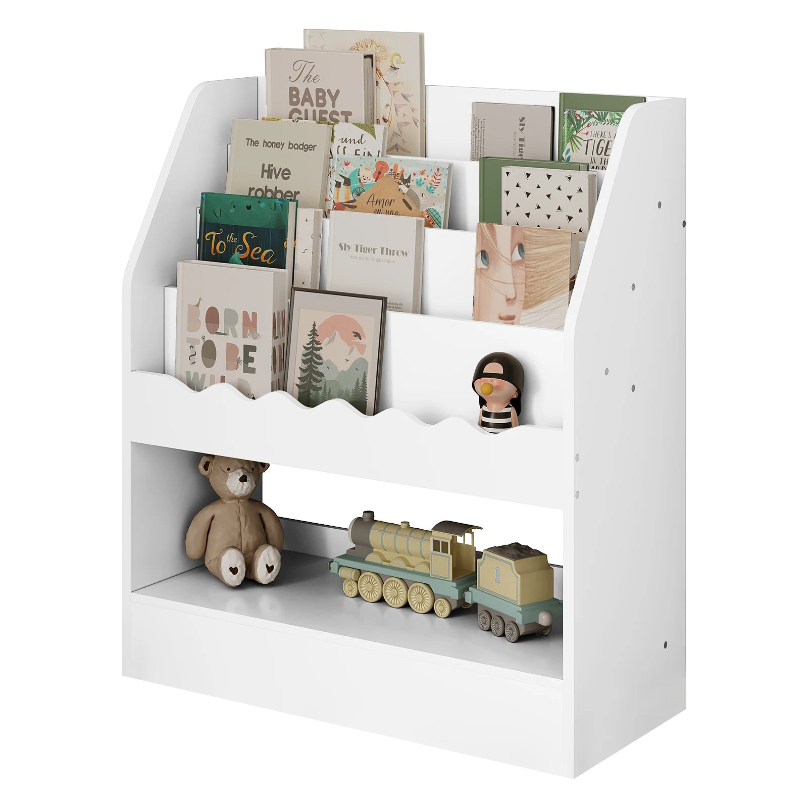 WOLTU White Children's Bookcase Cartoon Book Toy Montessori Storage Shelf with 5 Compartments for Kid Room Kindergarten