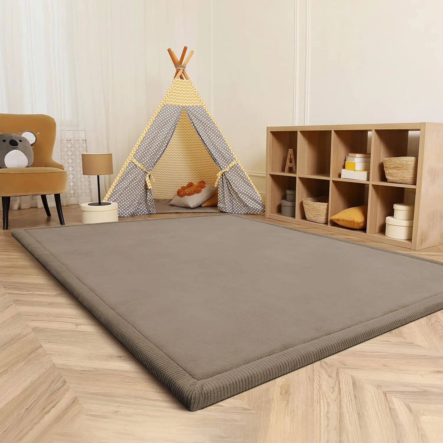 Soft, non-slip children's room rug, baby play mat, crawling mat. Size: 120x160 cm, color: beige. Suitable for boys and girls, id