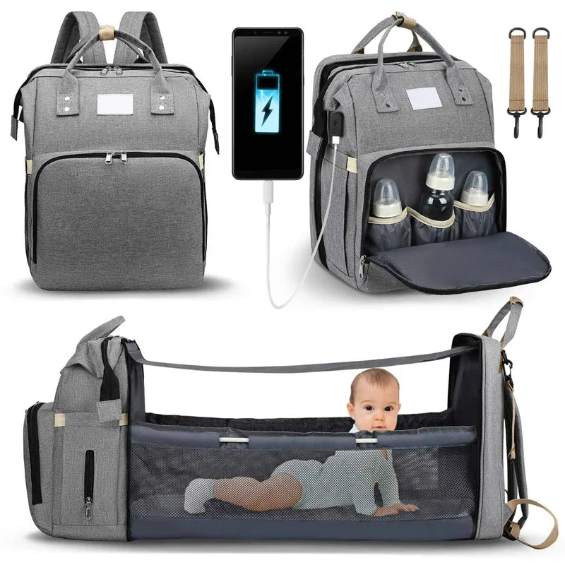 Folding Mommy Diaper Bags Baby Bed Fashion Women's Bag Maternity Nappy Diaper Bags Travel Milk Bottle Backpack Nursing Bags