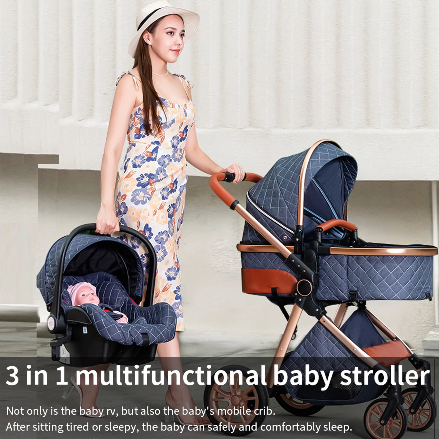 3 in 1 Baby stroller Baby carriage Portable luxurious travel pram High landscape newborn baby stroller with baby carrier