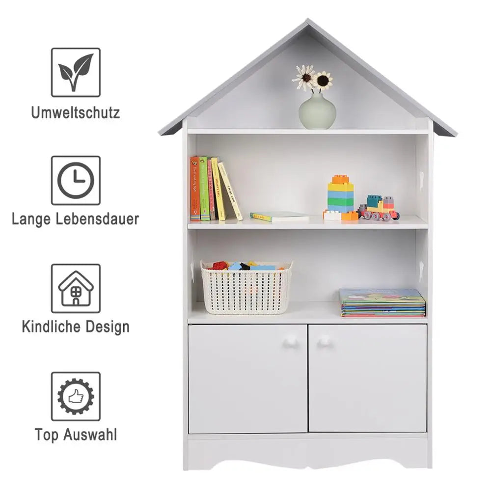 WOLTU Children's Bookcase Bookshelf with Door Storage Rack Display Shelving Unit Kid's Books Games Toys Tidy Display Organizer
