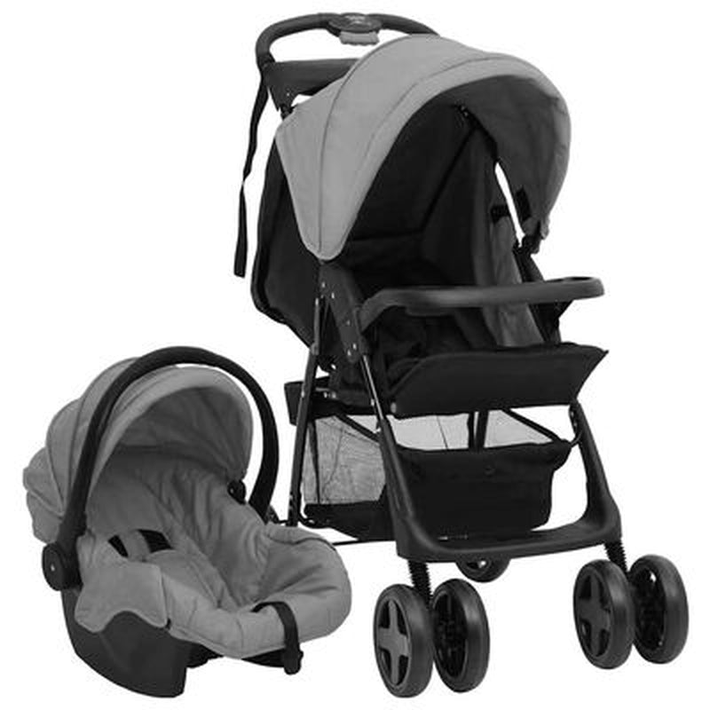 2-In-1 Kinderwagen Dunkelgrau Und Schwarz Stahl