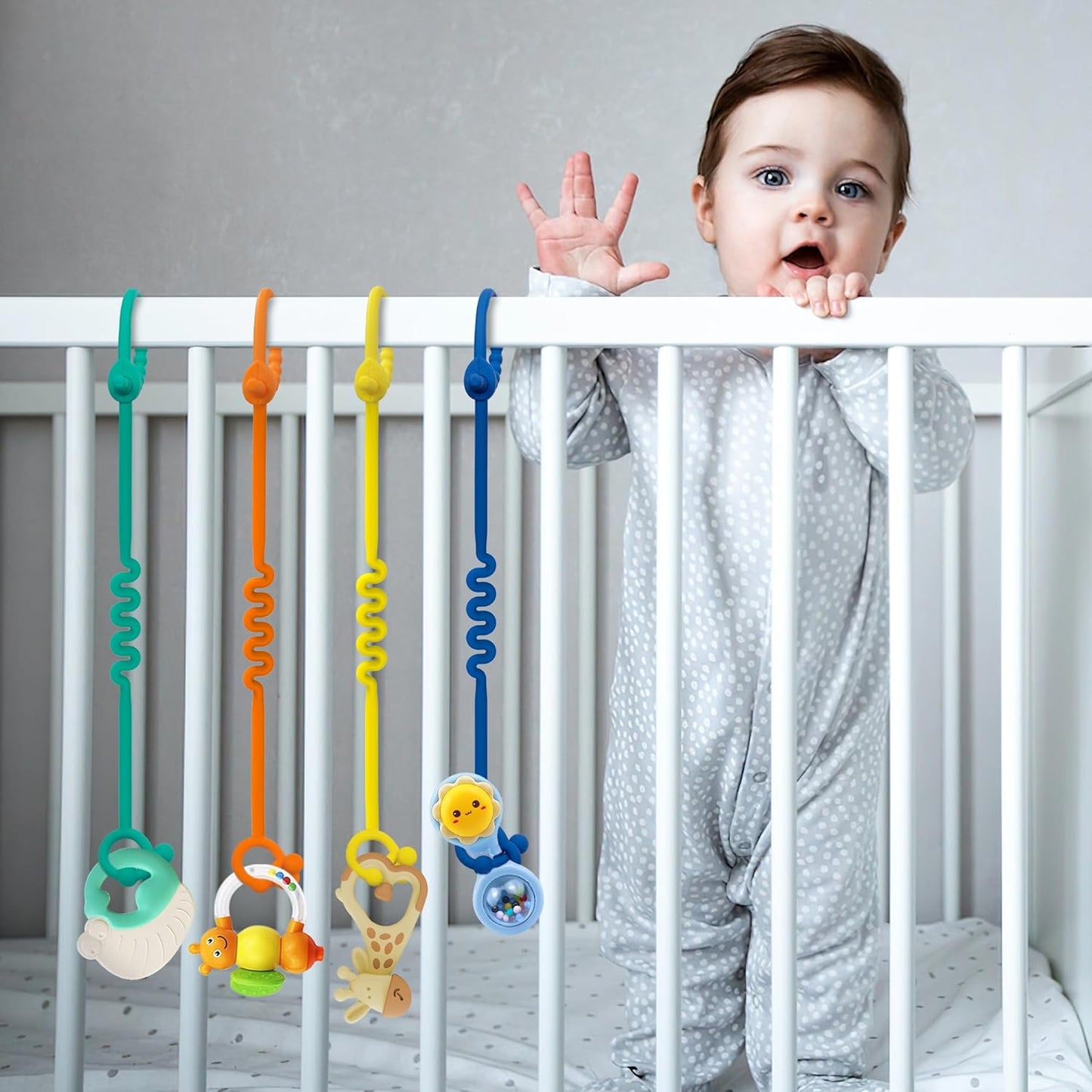 Schnullerkette Silikon – 5 Packungen Verstellbare Silikon-Kinderwagenkette Und Cup Catcher FÜR Kinderwagen, Hochstühle, Kinderbetten, Autositze (Mehrfarbig)