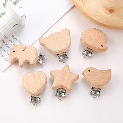 6 Stück Schnullerclip Holz Set