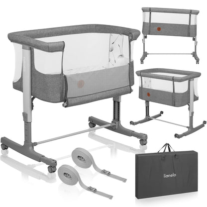 Lionelo Aurora 3 in 1 Babybett Bis 9 Kg, Beistellbett, Wiege, Höhenverstellug Und Einstellung Der Neigung Der Matratze, 4 Räder Mit Bremse Ergonomische Matratze Tasche
