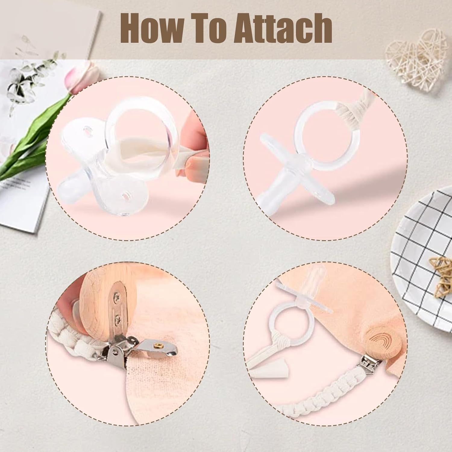 Schnullerkette Stoff 4 Stück Schnullerketten Baby Schnullerkette Clip, Schnullerband Schnuller Kette Geeignet Für Alle Schnuller Baby Beißspielzeug Lätzchen Dreieckstuch Schnuller Babyparty