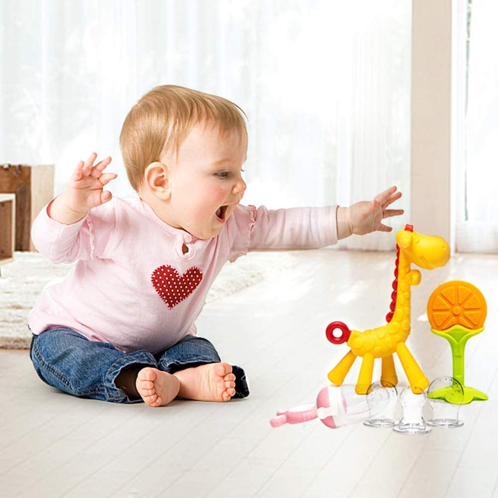 Beißring Für Babys 6 Stück Beißring Spielzeug Bpa-Frei Fruchtsauger Baby 2 Silikon Sauger in 3 Größen Weich Sicher Silikon
