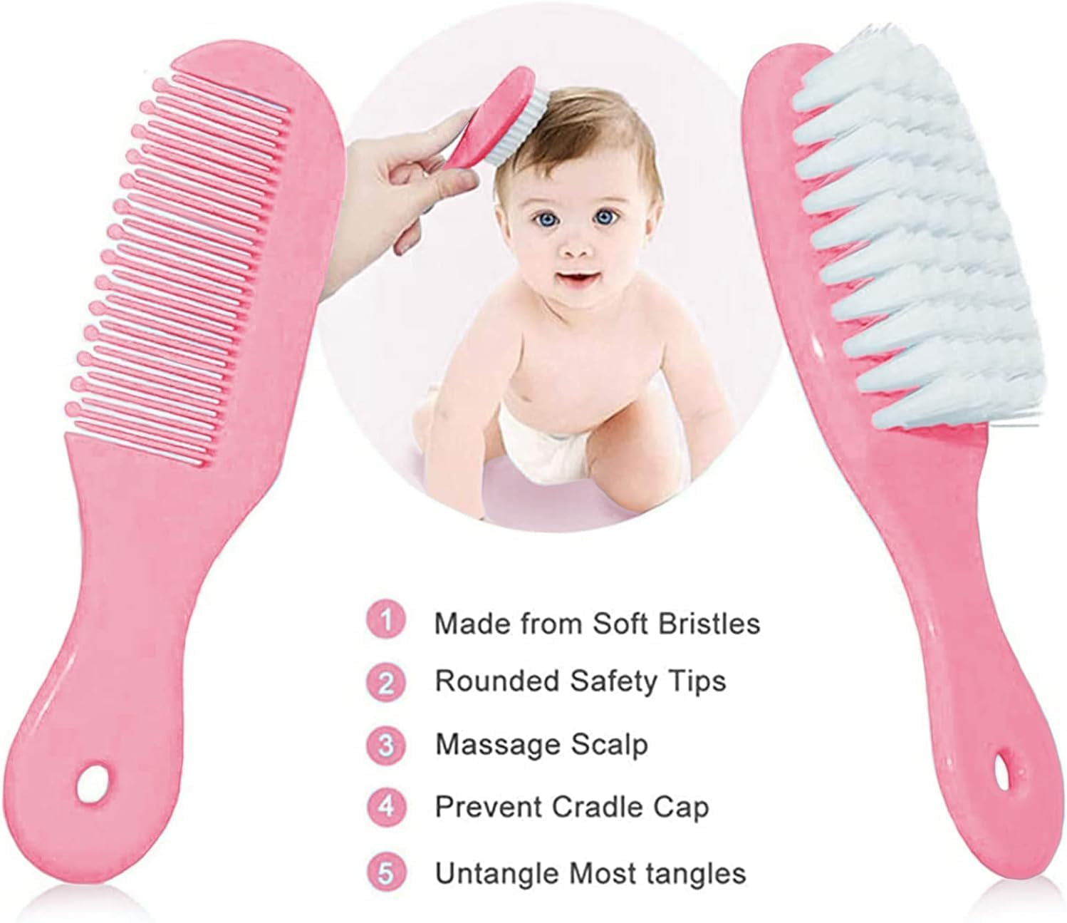 Baby-Pflegeset, Sicherheitspflege-Set Für Kleinkinder Mit Haarbürste, Kamm, Nagelknipser, Nasensauger, Baby-Essentials-Set Für Neugeborene, Mädchen, Jungen (Rosa Baby-Pflegeset)